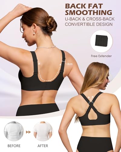 HORISUN Wireless Jelly Bras for Women Plus Size Supportive Seamless T-Shirt Bra Full Coverage Push Up Bralettes (Black 36DDD) — view 5