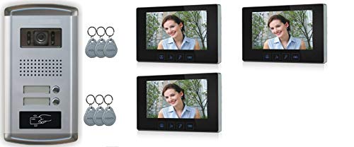 Intercomunicador de portero automático para 2 Familias con vídeo 2 + 1 Monitores de 7