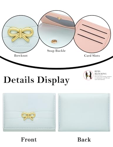 Image of BIAOTIE Coquette Bow Wallet for Women, Small Slim Trifold Womens Wallet with Key chain Cute Aesthetic Card Holder ID Window for Girl (Trifold, Blue)