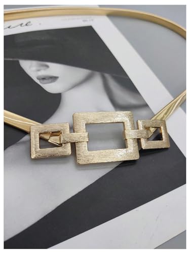 GORGLITTER Women's Square Ring Linked Buckle Concho Belt Metallic Dress Belts Elegant Body Chains3