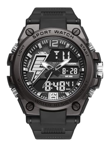 Image of V2A Stryke 45mm Analog Digital Sports Watch for Men | Hybrid Layered Dial | Alarm Stopwatch Backlight Day Date | TPU Strap | 30M Water Resistant | Gift for Mens