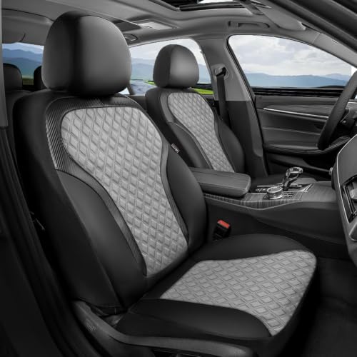 Image of Coverado Front Seat Covers, 2-Pack Luxury Leather Car Seat Cover with Carbon Fibre Weave Design, Waterproof Car Seat Protectors, Driver Seat Covers Universal Fit for Cars SUV Trucks, Black Gray