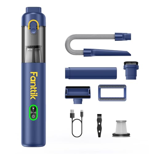 Fanttik V8 Mate Upgraded Cordless Car Vacuum, Portable Mini Vacuum with 13000pa Suction Power, 2 Suction Modes, Type-C Charge, Handheld Vacuum for Car, Small Tasks, Keyboards, Office Desk (Blue)