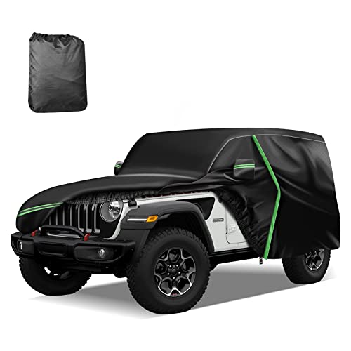 DTNESS for 1987-2006 Jeep Wrangler 2 Doors 420D Cover Outdoor Waterproof UV Protection, for JK, JL, CJ, YJ, TJ, Full SUV Car Cover with Cotton Layer, 2 Zipper Door, Reflective Strip, Storage Bag