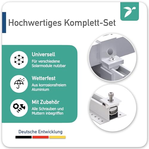 Montageset für 2 PV Module - Solarmodul & Balkonkraftwerk Halterung Schienen Endklemmen Mittelklemmen 35mm 30mm - Montage Set Befestigung Profile Solar Photovoltaik Solarpanel Montagesystem | Mahona