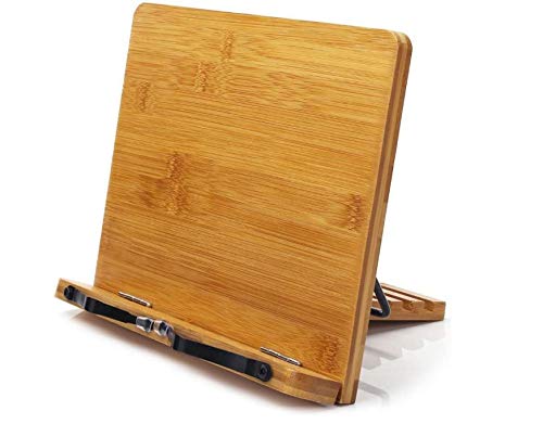 EDGEluve Durable Wooden Bamboo Foldable Adjustable Height Display Recipe Book Stand for Reading Cooking Magazine Tablet
