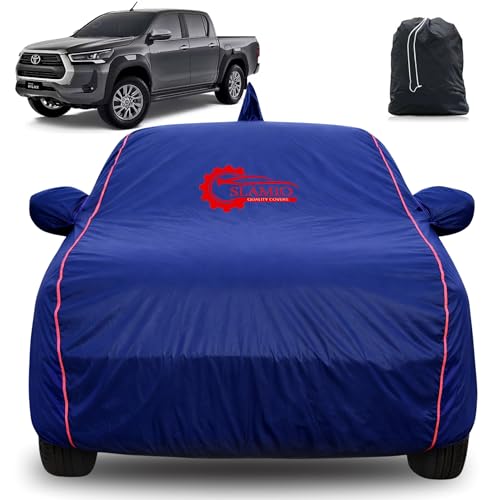 Image of 100% Waterproof Car Cover for Toyota Hilux | All-Weather, Dustproof & UV Protection | Heavy-Duty 3-Layer Fabric | Custom Fit with Mirror & Antenna Pocket | Navy Blue
