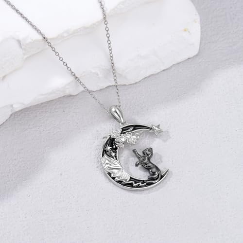 Cat Necklace for Women, Moon Pendant for Her, Gothic Necklace Crescent Jewelry Gifts 18+2 Inch2