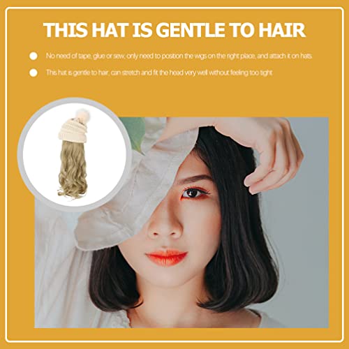Lurrose Beanie with Hair Attached, Wavy Wig Hat Knit Winter Cap Extension Accessories for Women Ladies Removable Wig - Image 4