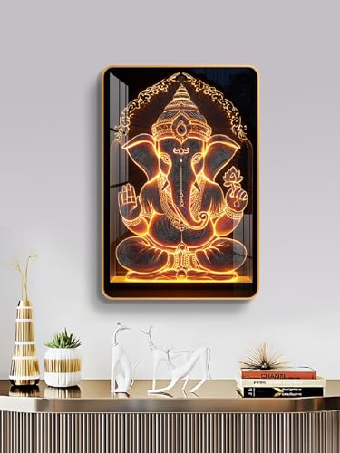 Image of The Next Decor Jai Shri Ganesh Wood Glass Finish Wall Art Decorative Painting for Living Room, Bedroom, Dining Room (Size: 18x12 Inches)