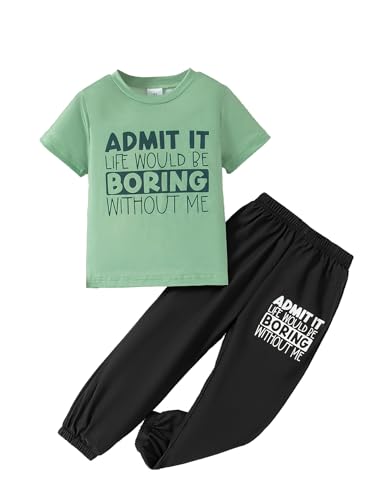 Image of Toddler Girl 2PC Summer Clothing Letter Graphic Print T-shirt Top and Jogger Pants Clothes Set