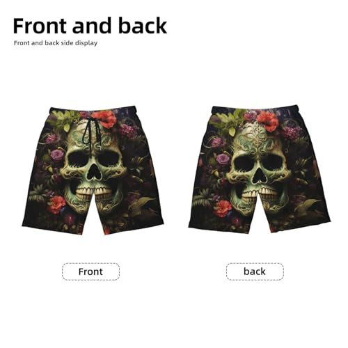 Boys Swim Trunks Beach Board Shorts Summer Bathing Suits Teen Kids, Skull Flowers Weed2