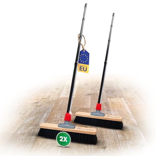 Novaliv 2X Saalbesen 40 cm mit Stiel Borsten Rosshaarbesen Besen fein Ideal als Werkstattbesen mit Stiel Hallenbesen Industriebesen Hausbesen Kehrbesen Zimmerbesen Haarbesen Stubenbesen Besen weich