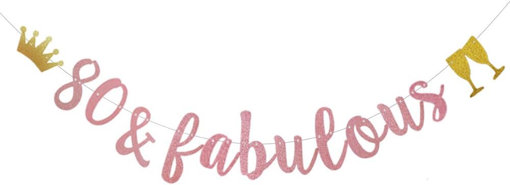 80 & Fabulous Banner, Pre-Strung, Rose Gold Glitter Paper Banner for 80th Birthday / wedding Anniversary Party Decorations Supplies,Letters Rose Gold,ABCpartyland
