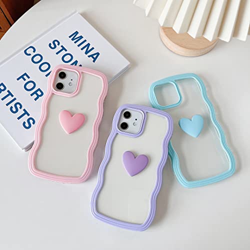 Qokey For Iphone 11 Case 6.1 Inch 2019, Cute Clear 3D Love Heart Wavy Frame Full Protection For Iphone 11 6.1 Soft Tpu Shockproof Transparent Phone Cover For Women Girls,Pink #TOP5