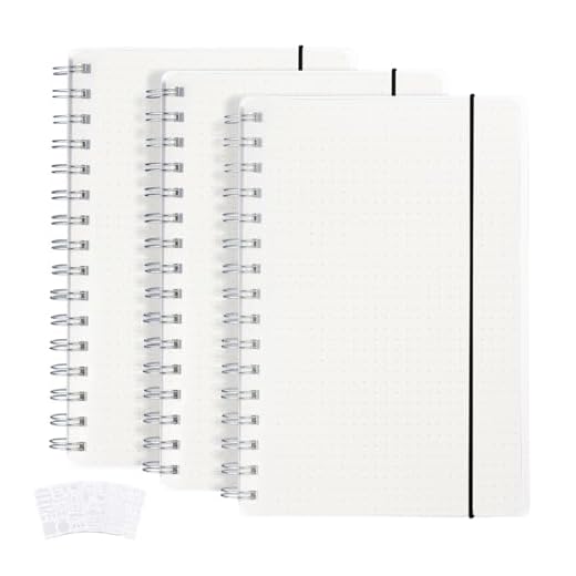 Pack de 3 cuadernos con línea de puntos, A5, con espiral, con 5 plantillas para manualidades, 480 páginas, papel grueso de 120 g/m² línea punteada, 148×210 mm