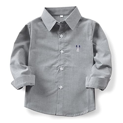 Image of OCHENTA Boys' Long Sleeve Button Down Cute Rabbit Casual Dress Easter Shirt | Oxford Cotton, Embroidered Bunny, Shirts for Boys School & Easter, Church, Wedding, Family Photos, Holiday Outfit