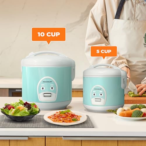 Image of Electric Rice Cooker with One Touch for Asian Japanese Sushi Rice, 5-cup Uncooked, Fast&Convenient Cooker with Steamer, Removable Inner Cover and Auto Warmer, Green