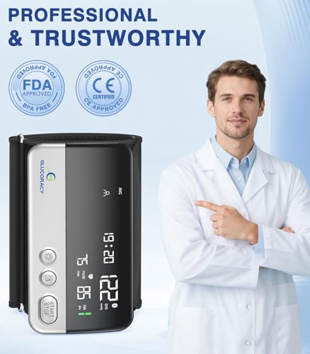 Image of Glucoracy Arm Blood Pressure Monitor for Home Use,Large Display,Silver | Portable One-Piece Blood Pressure Machine with Large Display and Adjustable 10.6 inch-16.5 inch Arm Cuff for Home Use