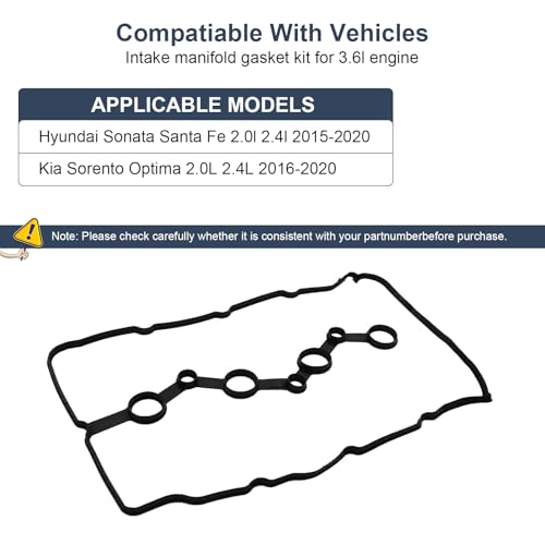 Image of Engine Valve Cover Gasket Set 22441-2GGB0 VS50892 for Hyundai Sonata Santa Fe 2015-2020 2.0L 2.4L Valve Cover Gasket 22441-2GGB0