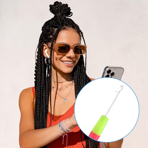 Image of 2 Pcs Latch Hook Crochet Hooks for Hair (0.2in + 0.15in) Latch Hooks Tool for Micro Braids Repair Tool Multi-Purpose Knitting Needle for Hair Extension Feather Carpet Making and Art Crafts