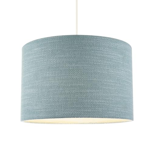 Contemporary Bobbled and Textured Linen Fabric Lamp Shade in Light Duck Egg Blue | 30cm x 20cm | for Ceiling Pendant or Lamp Base by Happy Homewares - Image 3