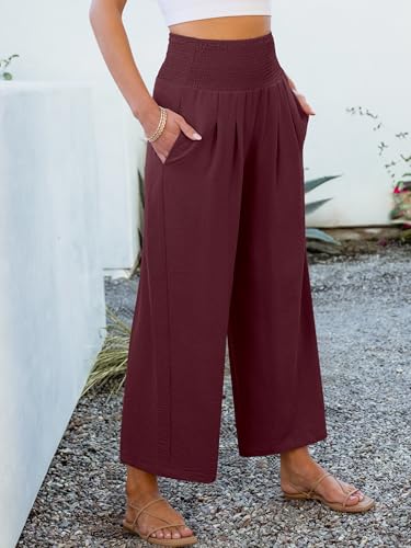 Image of ANRABESS Womens Wide Leg Palazzo Pants with Pockets | Lightweight Breathable High Waisted Pants, Beach Vacation Flowy, Lounge & Casual Summer Trousers