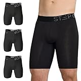 STEP ONE Boxer Brief Sport - 3 Pairs Longer Length Mens Boxers Shorts with 3D Pouch, Anti Chafing Underwear Mens Boxer Briefs Black L
