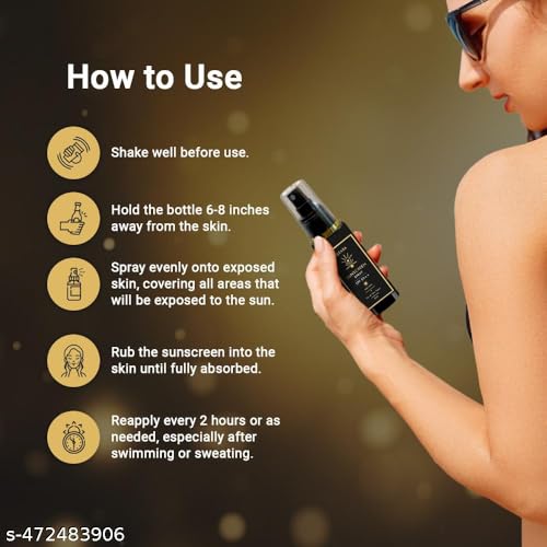 Image of Sunscreen Spray SPF 50++ - Broad Spectrum UVA /UVB Protection, Non-Sticky, Quick Absorbing, Zero White Cast - Face & Body, 60ml - Water & Sweat Resistant
