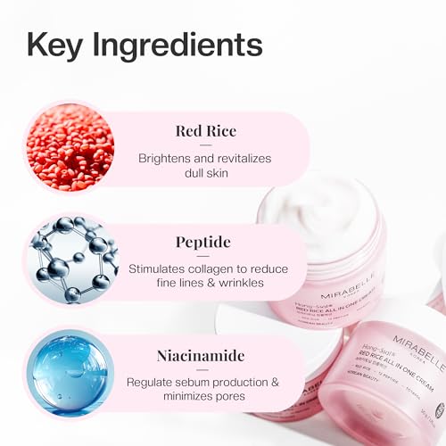 Image of Mirabelle Korea Red Rice All In One Moisturizing Cream | Red Rice Extracts For Skin Brightening | Totarol Controls Acne | Lightweight, Non-Greasy | Korean Skin Care Products | For All Skin Types | 50g