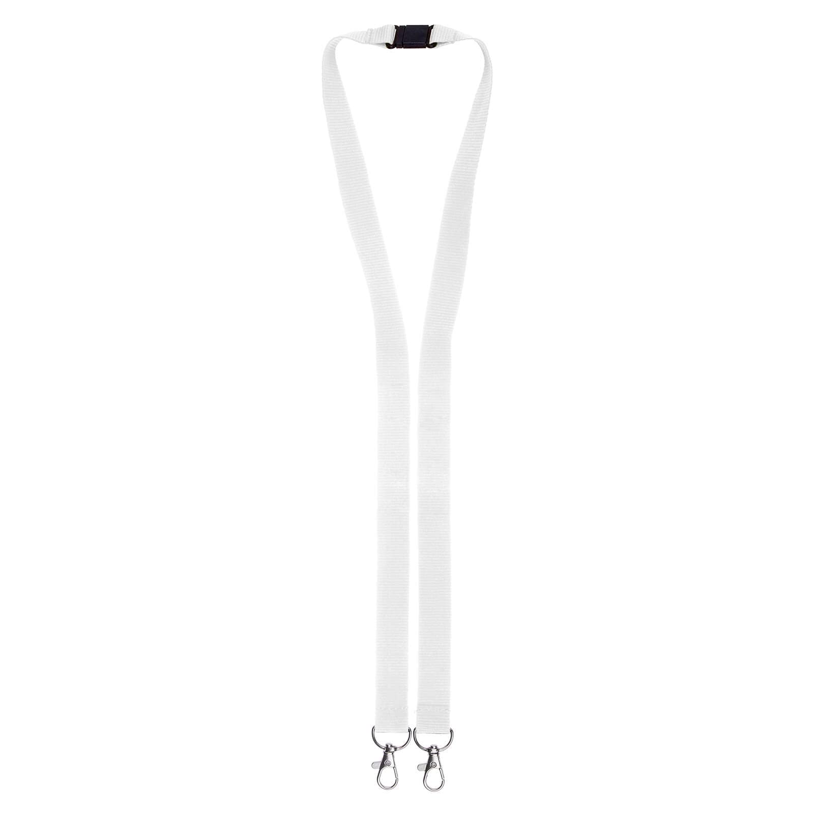 Karteo Lanyard Blanco con Doble Mosquetón Pack de 100 – Cinta para Cuello con 2 Ganchos y Cierre de Seguridad para Porta Credenciales