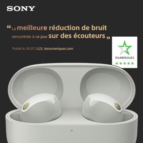Sony WF-1000XM5 écouteurs sans Fil à réduction de Bruit, Bluetooth, Intra-Auriculaires avec Micro, 36 Heures d'autonomie, Charge Rapide, IPX4, Compatible iOS et Android - Argent