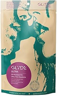 GLYDE Ultra - Standard Fit Condoms - 36 Count - Ultra-Thin, Vegan, Non-Toxic, Medium Natural Rubber Latex, 53mm For Silky Fit