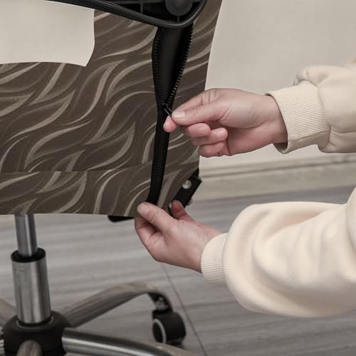 Image of ELEGANTA Stretch Boss Office Chair Cover Printed Computer Chair Covers with Armrest Cover Universal Removable Spandex Rotating Chair Slipcovers Soft Desk Chair Seat Protector Brown Leaf (Pack of 1)