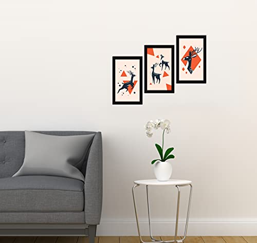 Image of ArtX Paper Deer Wildlife Wall Frame Art Painting, Framed Paintings, Multicolor, Animals, 25.5 X 13 Inches (Combined), 8.5 X 13 each, Set of 3