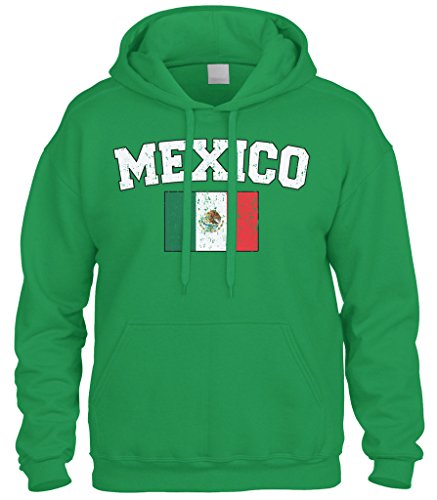 Cybertela Faded Distressed Mexico Flag Sweatshirt Hoodie Hoody (Kelly Green, X-Large)