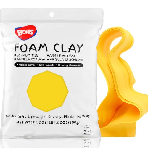 Image of BOHS Foam Clay, Yellow Air Dry Modeling Clay, 1.1 lb | Soft, lightweight; crack-free finish; EVA and polystyrene foam details; cosplay props, figurines, fake bakes and slime making