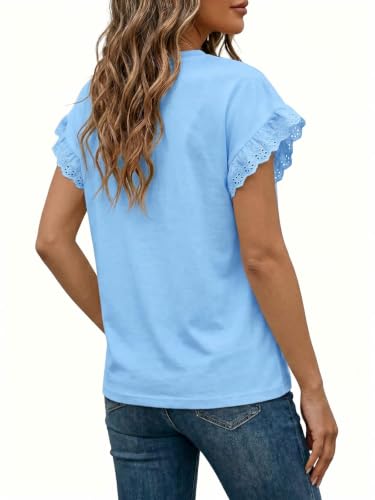 Image of Tankaneo Womens Summer Crewneck T-Shirts Lace Cap Sleeve Tops Dressy Casual Loose Fit Work Basic Tees Outfits 2026