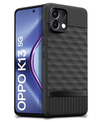 Image of WOW IMAGINE Back Cover for Oppo K13 5G with Hexa Cube Design | Ultra Slim Soft Rubberised Case | Inner Velvet Fabric | Matte Silicone Flexible Mobile Case | Camera Protection - Black