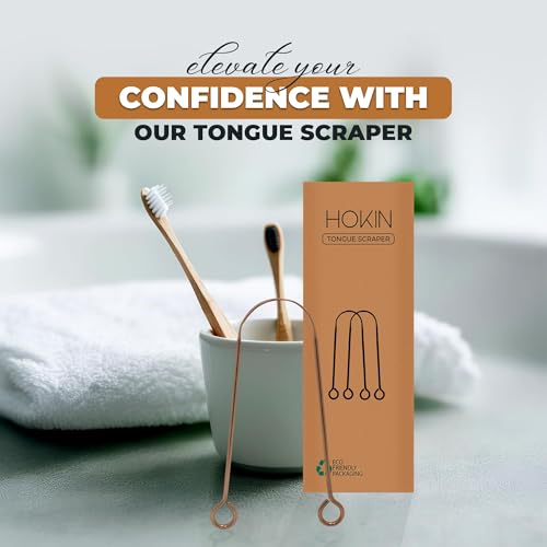 Image of Tongue Scraper for Adults by HOKIN (Copper 2Pcs Oral Care Pack), Copper Tongue Cleaners Reduce Bad Breath, 100% Copper Tough Scrapers Men and Women Hygiene Product