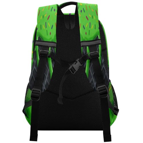 Image of Green Black Ice Cream Cute Backpacks with Chest Strap,Lightweight Bookbags 17 Inch, Casual Daypack Bags