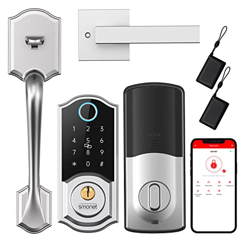 Smart Locks For Front Door, Smonet Smart Door Lock With Handle, Smart Keyless Entry Door Lock, Front Door Lock Set, Fingerprint Lock, Keypad Door Lock, Bluetooth Deadbolt Smart Lock #TOP14