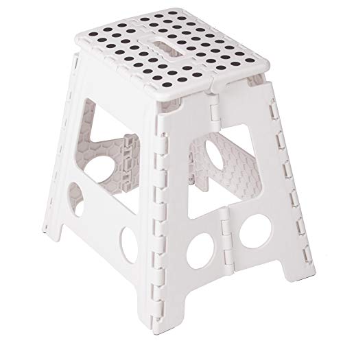 KARMAS PRODUCT Super Strong Folding Step Stool 15 in Portable Carrying Handle for Adults and Kids.Great for Kitchen White