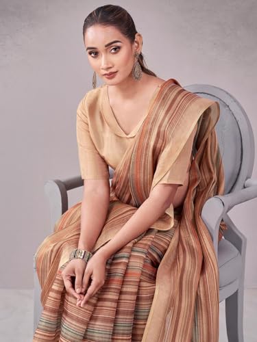 Image of Satrani Women's Shimmer Silk Printed Saree with Unstitched Blouse Piece