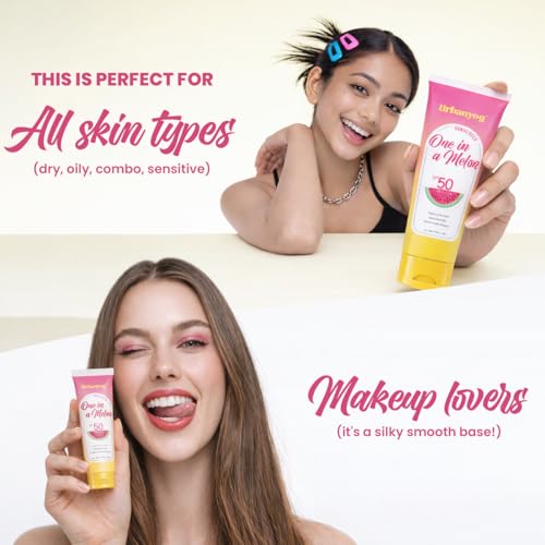 Image of Urban Yog One in Melon Sunscreen SPF50 PA++++ | Watermelon Cooling | Non-Greasy, Water Resistant | Lightweight, No White Cast | All Skin Types | 50g