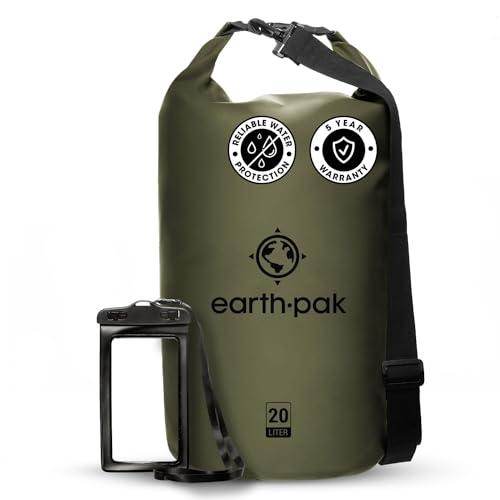 Earth Pak Waterproof Dry Bag - Roll Top Waterproof Backpack Sack Keeps Gear Dry for Kayaking, Beach, Rafting, Boating, Hiking, Camping and Fishing with Waterproof Phone Case