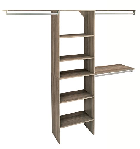 ClosetMaid SuiteSymphony Wood Closet Organizer Kit with Tower, 3 Hang Rods, Top Shelves, Adjustable, Fits Spaces 6 - 10 ft. Wide, Natural Gray