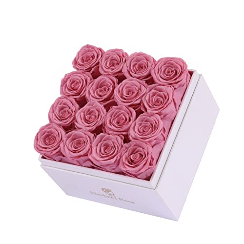 Eterfield Preserved Roses That Last A Year Eternal Rose In A Box Real Rose Without Fragrance Gift For Her (Pink Roses, Square White Box) #TOP2