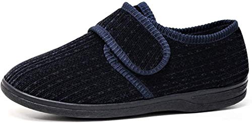 Chaussons orthopédiques pour homme diabétique - Fermeture facile - Larges - Rembourrés - Pour l'hiver - Taille 39-46, Derek Navy, 45 EU Cover