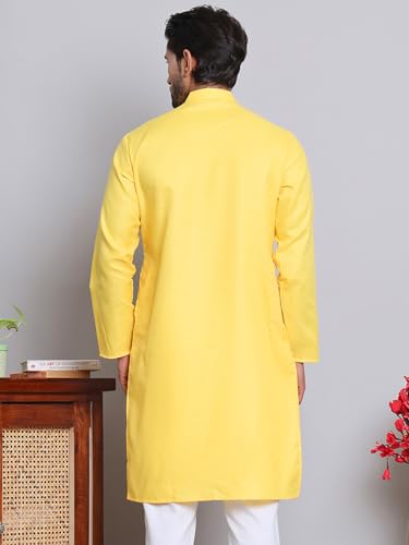 Image of Amazon Brand - Tavasya Men Casual Collared Festive Kurta | Cotton Blend | Solid | Knee Length | Regular Fit (Available in Plus+ Sizes)